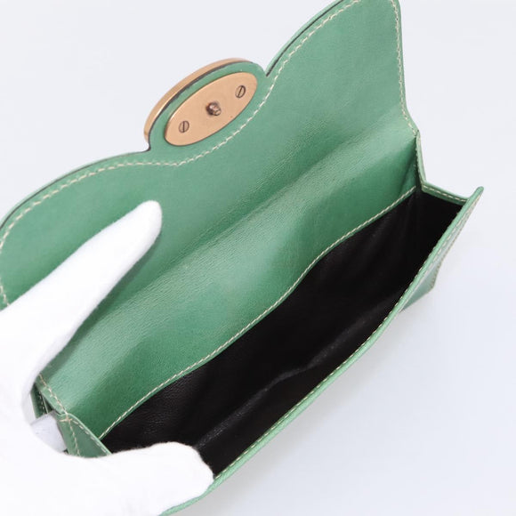 GUCCI Long Wallet Leather Green Gold Auth 197116A