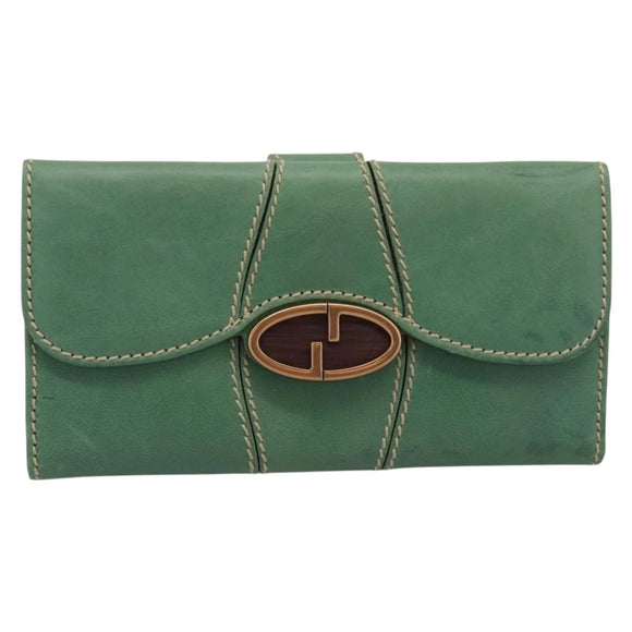 GUCCI Long Wallet Leather Green Gold Auth 197116A