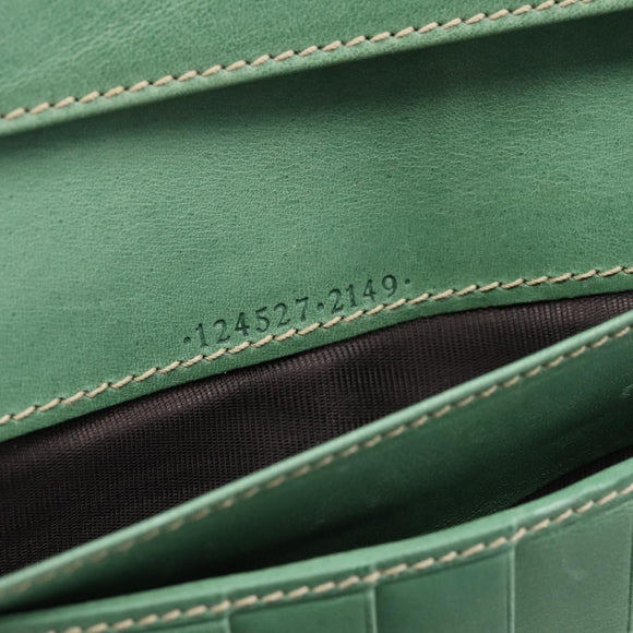 GUCCI Long Wallet Leather Green Gold Auth 197116A