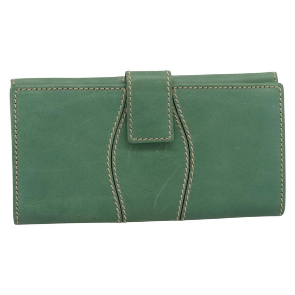 GUCCI Long Wallet Leather Green Gold Auth 197116A