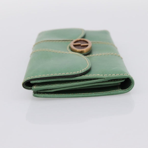 GUCCI Long Wallet Leather Green Gold Auth 197116A