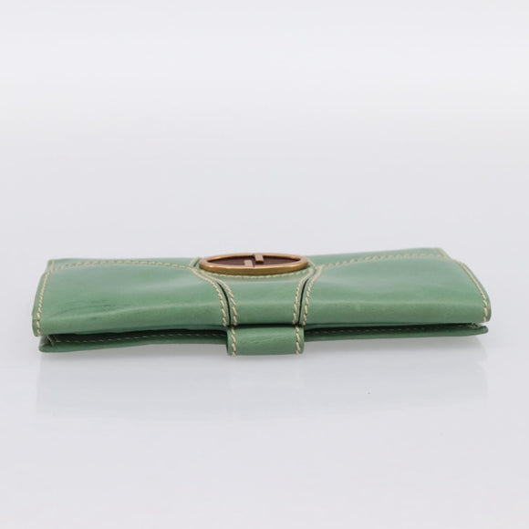 GUCCI Long Wallet Leather Green Gold Auth 197116A
