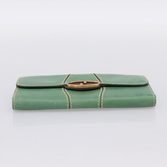 GUCCI Long Wallet Leather Green Gold Auth 197116A