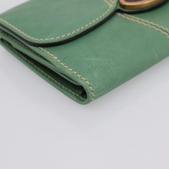 GUCCI Long Wallet Leather Green Gold Auth 197116A