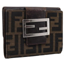 FENDI Zucca Canvas Bifold Wallet Black Brown Auth 197121-1