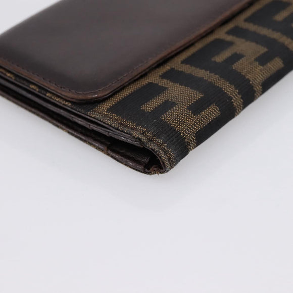 FENDI Zucca Canvas Bifold Wallet Black Brown Auth 197121