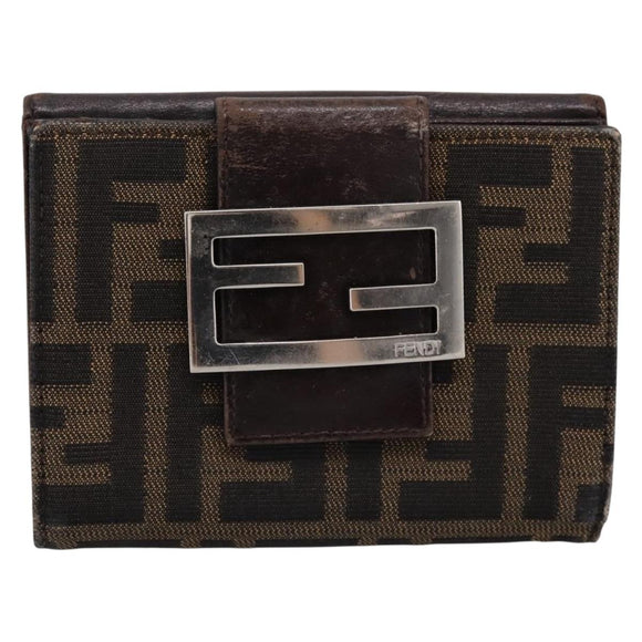 FENDI Zucca Canvas Bifold Wallet Black Brown Auth 197121