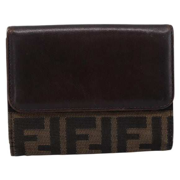 FENDI Zucca Canvas Bifold Wallet Black Brown Auth 197121