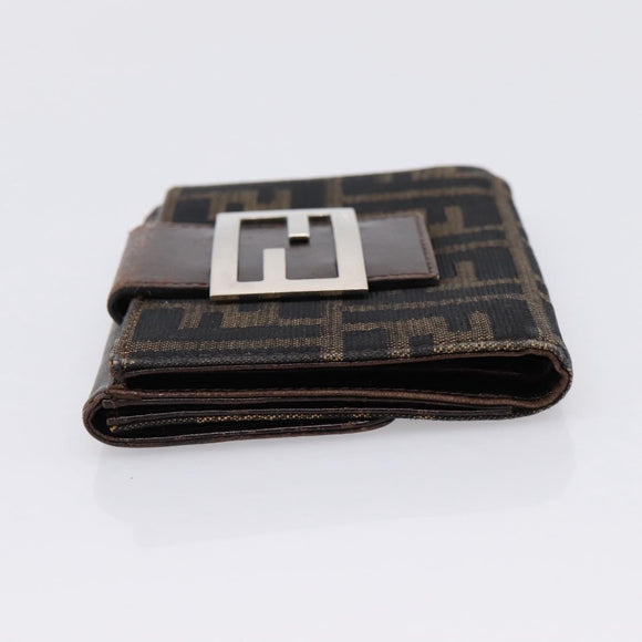 FENDI Zucca Canvas Bifold Wallet Black Brown Auth 197121