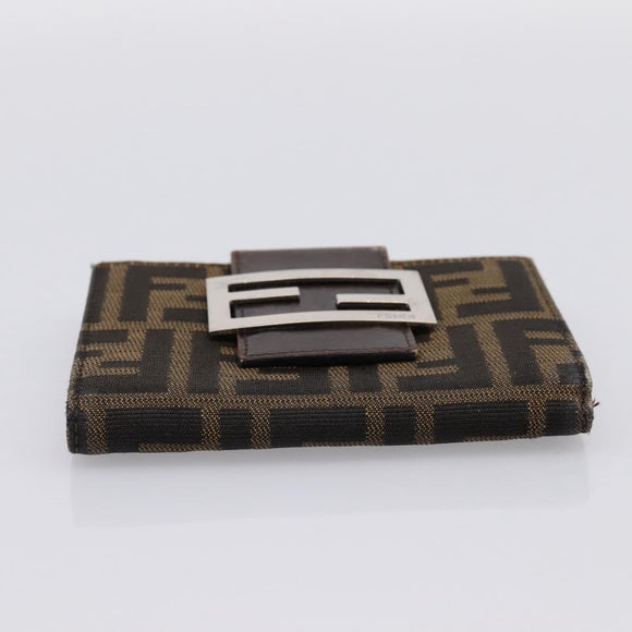 FENDI Zucca Canvas Bifold Wallet Black Brown Auth 197121