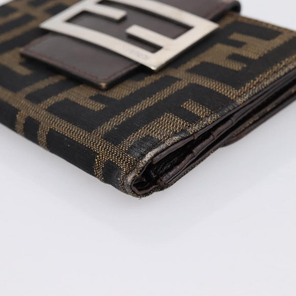 FENDI Zucca Canvas Bifold Wallet Black Brown Auth 197121