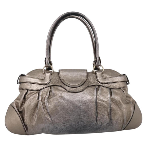 Salvatore Ferragamo Gancini Hand Bag Leather Gold Auth 197125
