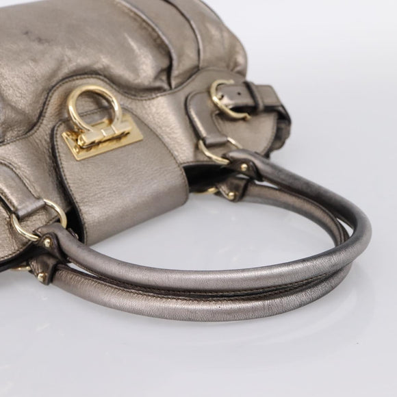Salvatore Ferragamo Gancini Hand Bag Leather Gold Auth 197125
