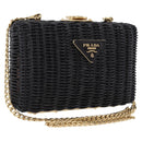 PRADA Chain Shoulder Bag Rattan Black Gold Auth 197136M-1