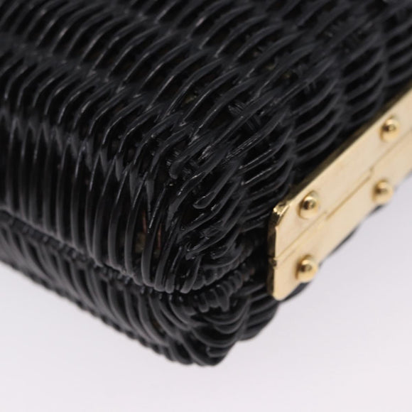 PRADA Chain Shoulder Bag Rattan Black Gold Auth 197136M