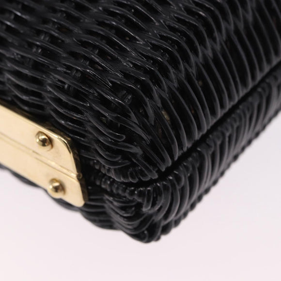 PRADA Chain Shoulder Bag Rattan Black Gold Auth 197136M