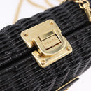 PRADA Chain Shoulder Bag Rattan Black Gold Auth 197136M-18