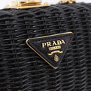 PRADA Chain Shoulder Bag Rattan Black Gold Auth 197136M-19