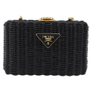 PRADA Chain Shoulder Bag Rattan Black Gold Auth 197136M-13