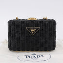 PRADA Chain Shoulder Bag Rattan Black Gold Auth 197136M-12