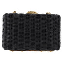PRADA Chain Shoulder Bag Rattan Black Gold Auth 197136M-2