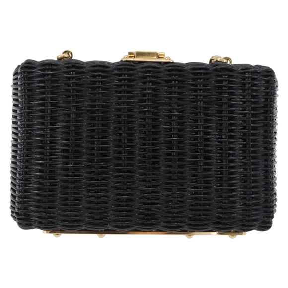 PRADA Chain Shoulder Bag Rattan Black Gold Auth 197136M