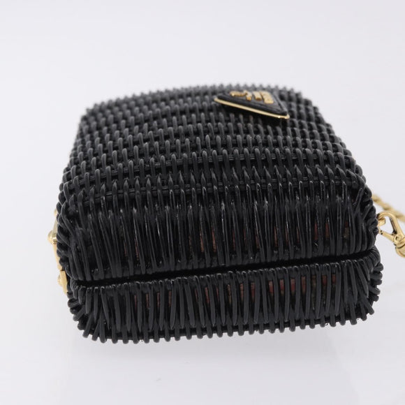 PRADA Chain Shoulder Bag Rattan Black Gold Auth 197136M