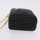 PRADA Chain Shoulder Bag Rattan Black Gold Auth 197136M-4
