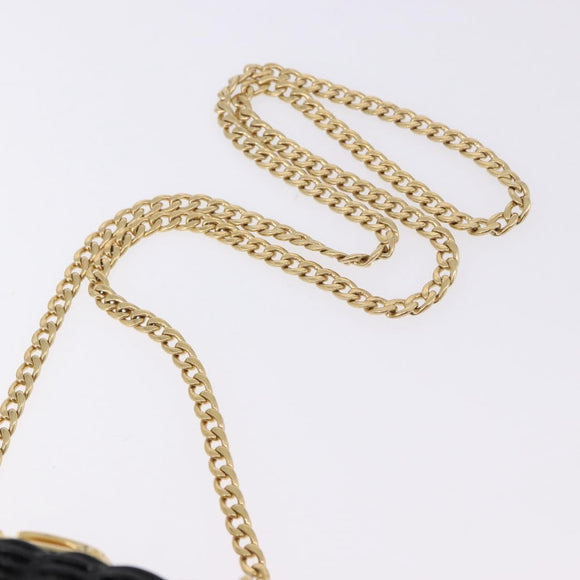 PRADA Chain Shoulder Bag Rattan Black Gold Auth 197136M