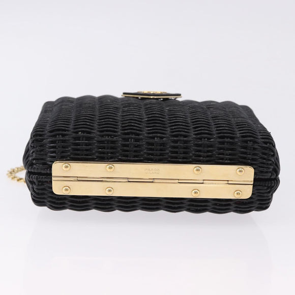 PRADA Chain Shoulder Bag Rattan Black Gold Auth 197136M