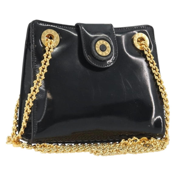 TIFFANY&Co. Chain Shoulder Bag Patent leather Black Gold Auth 197139