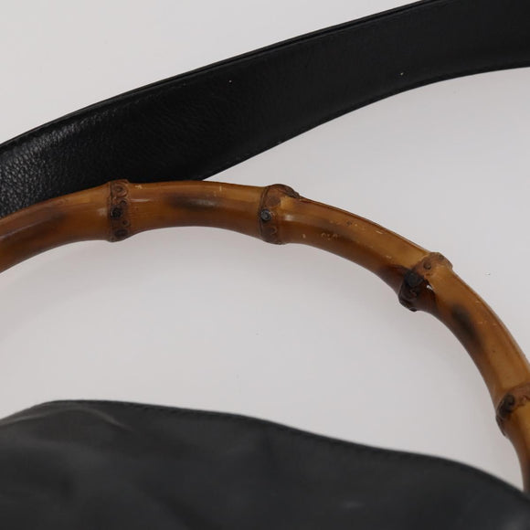 GUCCI Bamboo Hand Bag Leather 2way Black Gold 001 1638 2615 Auth 197140