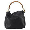 GUCCI Bamboo Hand Bag Leather 2way Black Gold 001 1638 2615 Auth 197140-13