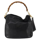GUCCI Bamboo Hand Bag Leather 2way Black Gold 001 1638 2615 Auth 197140-2