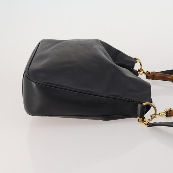 GUCCI Bamboo Hand Bag Leather 2way Black Gold 001 1638 2615 Auth 197140