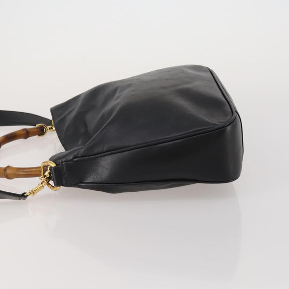 GUCCI Bamboo Hand Bag Leather 2way Black Gold 001 1638 2615 Auth 197140
