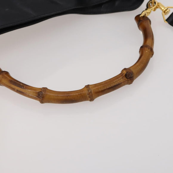 GUCCI Bamboo Hand Bag Leather 2way Black Gold 001 1638 2615 Auth 197140