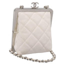 CHANEL Matelasse Chain Shoulder Pouch Lamb Skin White Silver CC Auth 197151M-1