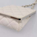 CHANEL Matelasse Chain Shoulder Pouch Lamb Skin White Silver CC Auth 197151M-16