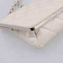 CHANEL Matelasse Chain Shoulder Pouch Lamb Skin White Silver CC Auth 197151M-9