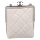 CHANEL Matelasse Chain Shoulder Pouch Lamb Skin White Silver CC Auth 197151M-13