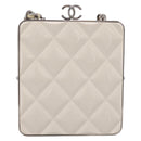 CHANEL Matelasse Chain Shoulder Pouch Lamb Skin White Silver CC Auth 197151M-2