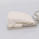 CHANEL Matelasse Chain Shoulder Pouch Lamb Skin White Silver CC Auth 197151M-4