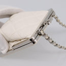 CHANEL Matelasse Chain Shoulder Pouch Lamb Skin White Silver CC Auth 197151M-6