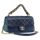 CHANEL Matelasse Chain Shoulder Bag Leather 2way Navy Gold CC Auth 197156V-1