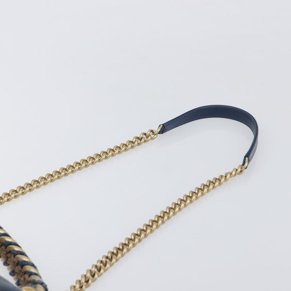 CHANEL Matelasse Chain Shoulder Bag Leather 2way Navy Gold CC Auth 197156V