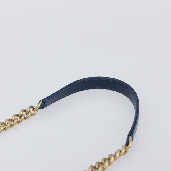 CHANEL Matelasse Chain Shoulder Bag Leather 2way Navy Gold CC Auth 197156V