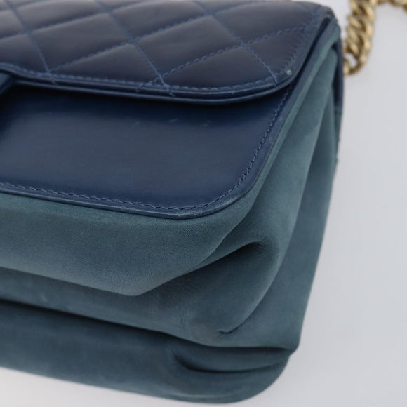 CHANEL Matelasse Chain Shoulder Bag Leather 2way Navy Gold CC Auth 197156V