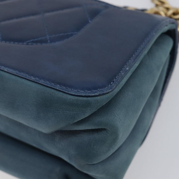 CHANEL Matelasse Chain Shoulder Bag Leather 2way Navy Gold CC Auth 197156V