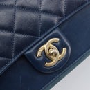 CHANEL Matelasse Chain Shoulder Bag Leather 2way Navy Gold CC Auth 197156V-20